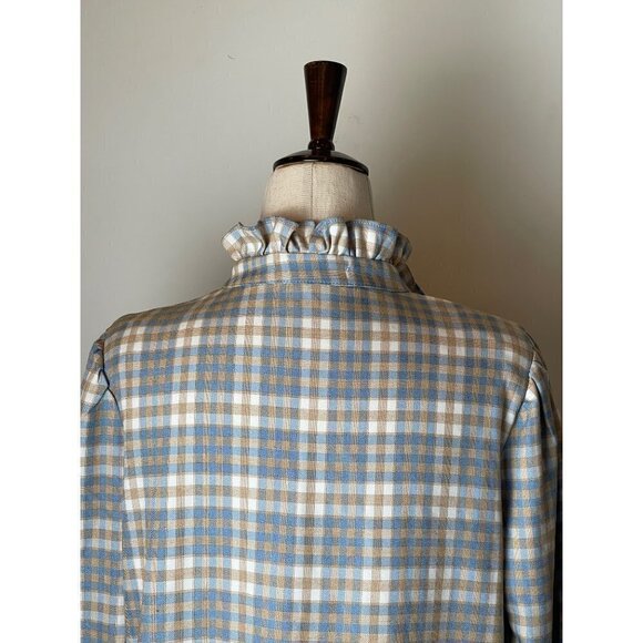 Glamorous Asos Blue Tan And Ivory Plaid‎ Ruffled Tie Neck Mini Dress Size S - Picture 8 of 11